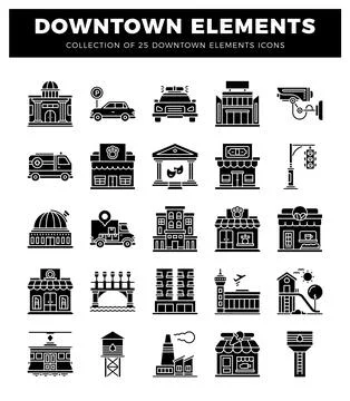 Downtown elements building and city icons 스톡 일러스트