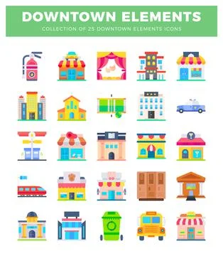 Downtown Elements Collection Flat Icons Stockillustratie