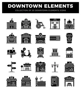 Downtown elements icon set. graphic design. vector illustration Illustrazione stock