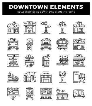 Downtown elements icon set 스톡 일러스트