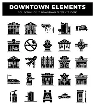 Downtown elements icons. black and white イラスト素材