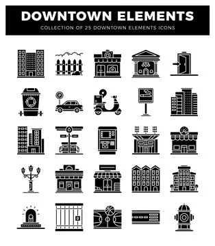 Downtown elements icons in a clean. modern flat design style. perfect for u.. 스톡 일러스트