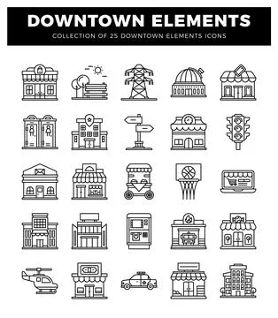 Downtown Elements Icons A Collection of Urban Icons Stock Illustration