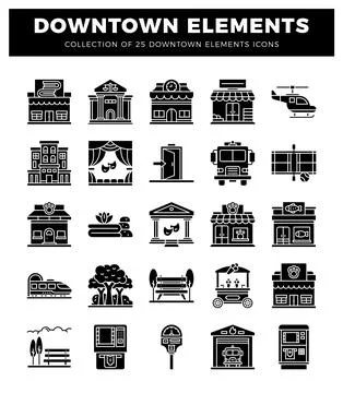 Downtown elements icons collection on white background 스톡 일러스트