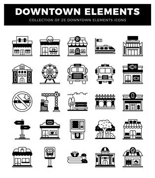 Downtown elements icons collection on white 스톡 일러스트