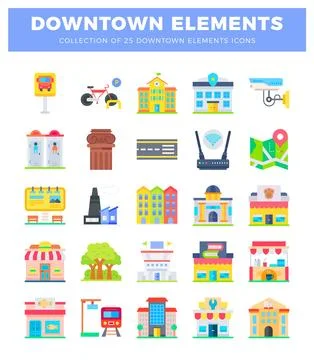 Downtown elements icons. flat design style. イラスト素材