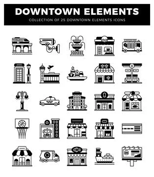 Downtown Elements Icons for graphic design and urban planning 스톡 일러스트