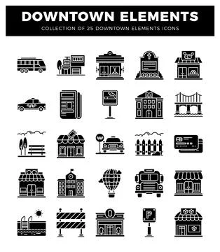 Downtown elements icons Illustrazione stock
