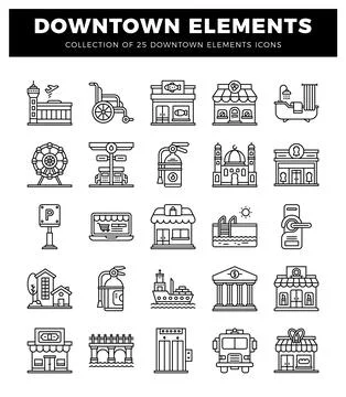 Downtown elements icons. Stockillustratie