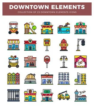 Downtown elements icons. Ilustración de archivo