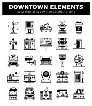 Downtown elements icons 스톡 일러스트