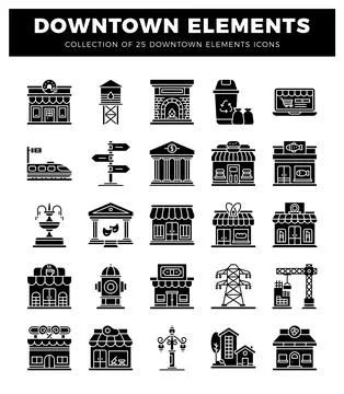 Downtown elements icons 库存插图