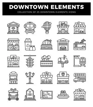Downtown Elements Icons 库存插图