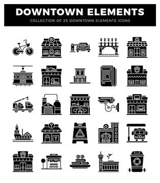 Downtown Elements Icons Illustrazione stock