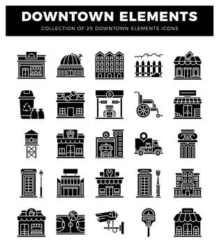Downtown Elements Icons 스톡 일러스트