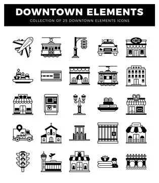 Downtown elements icons Stock Illustration