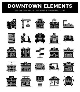 Downtown elements icons 스톡 일러스트