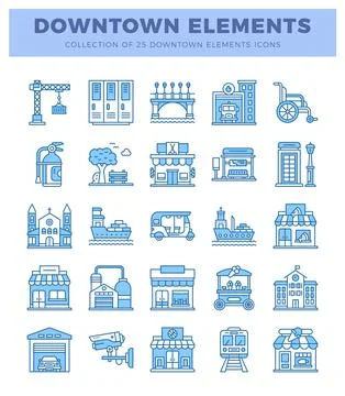 Downtown elements icons. Illustrazione stock
