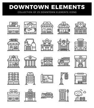 Downtown elements icons illustrations Stock Illustration