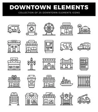 Downtown elements icons for urban design イラスト素材