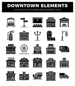 Downtown elements. icons for urban planning and city life. イラスト素材