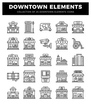 Downtown elements icons. vector illustrations of urban scene icons. Stock Illustration