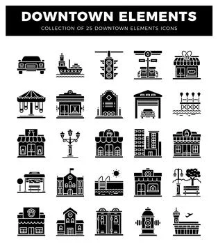 Downtown elements icons on white background イラスト素材