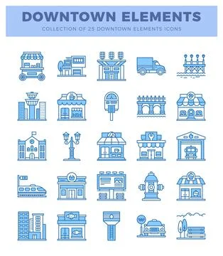 Downtown elements icons on a white background. suitable for urban planning .. イラスト素材
