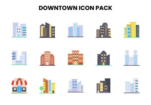 Downtown Flat Bundle Icons Pack Ilustración de archivo