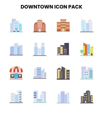 Downtown Flat Design Icons Pack Ilustración de archivo