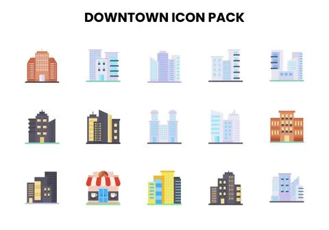 Downtown Flat Design Icons Pack Ilustración de archivo