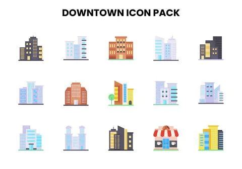 Downtown Flat Graphics Icons Pack Ilustración de archivo