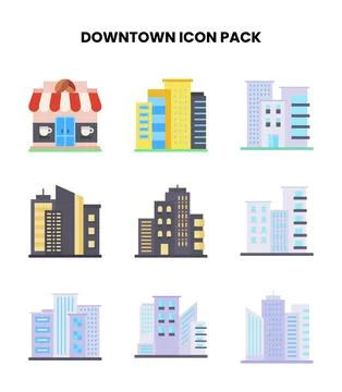 Downtown Flat Scalable Icons Pack Ilustração Stock