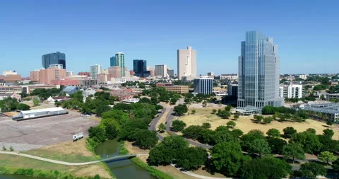 Downtown Fort Worth across the Trinity river Stock Footage 201380234