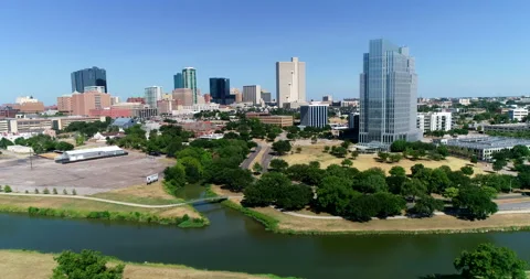 Downtown Fort Worth behind the Trinity River Stock Footage 201380356
