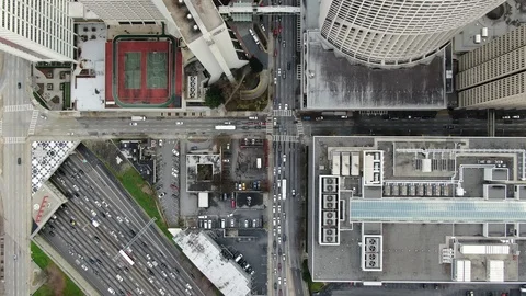 Downtown Freeway Lanes and Rooftop Sports Court in Atlanta Stock-Footage 104044462