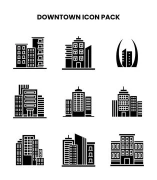 Downtown Glyph Vector Icons Pack Stockillustratie
