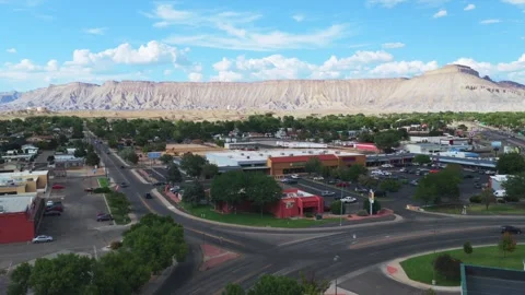 Downtown Grand Junction Book Cliffs Mesa Clifton aerial drone Colorado Stockbeeldmateriaal 344389595