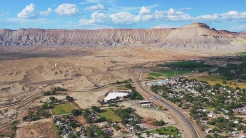 Downtown Grand Junction Book Cliffs Mesa Clifton aerial drone Colorado Stockbeeldmateriaal 344389640