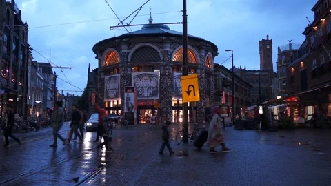 Downtown The Hague evening Stock Footage 119558117