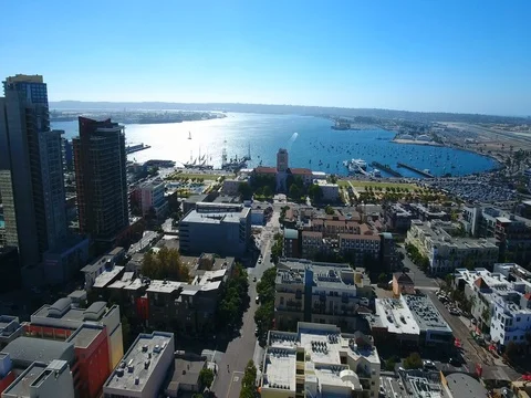 Downtown Harbor View Drone 4K Stock Footage 73091142