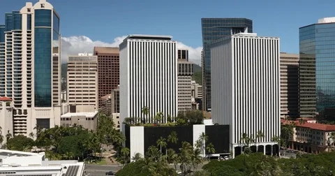 Downtown Honolulu Hawaii and Waikiki cityscape Stock Footage