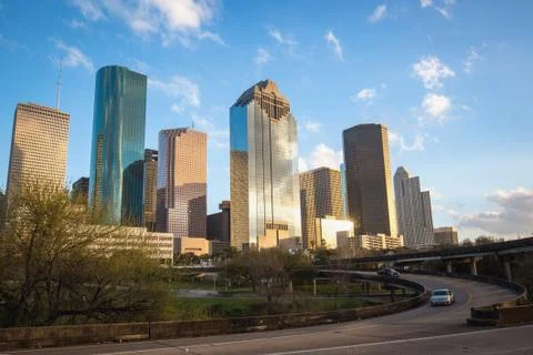 Downtown Houston city, Texas with modern building,skyline  in golden hour Stock Photos