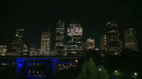 Downtown Houston at night Stock Footage