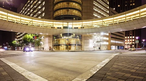 Downtown Houston, Texas Intersection &amp; Traffic at Night - Time Lapse Vidéo 64002889