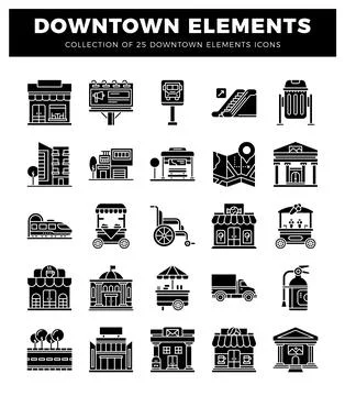Downtown icon collection on white background. Ilustración de archivo