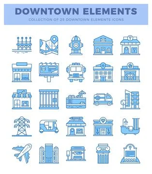 Downtown icon elements for city design. 스톡 일러스트