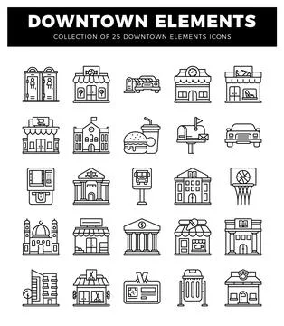 Downtown icon elements. line art. vector illustration. graphic design Stock Illustration