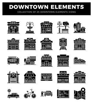 Downtown icons. urban elements. 스톡 일러스트