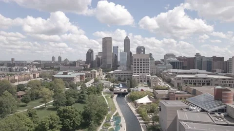 Downtown Indianapolis Aerial Pullback Shot Stock Footage 235406163